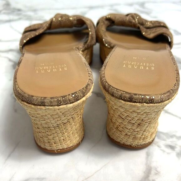 Stuart Weitzman Woven Straw Wedge Sandals with Metallic Details Size 8.5M - Picture 8 of 11